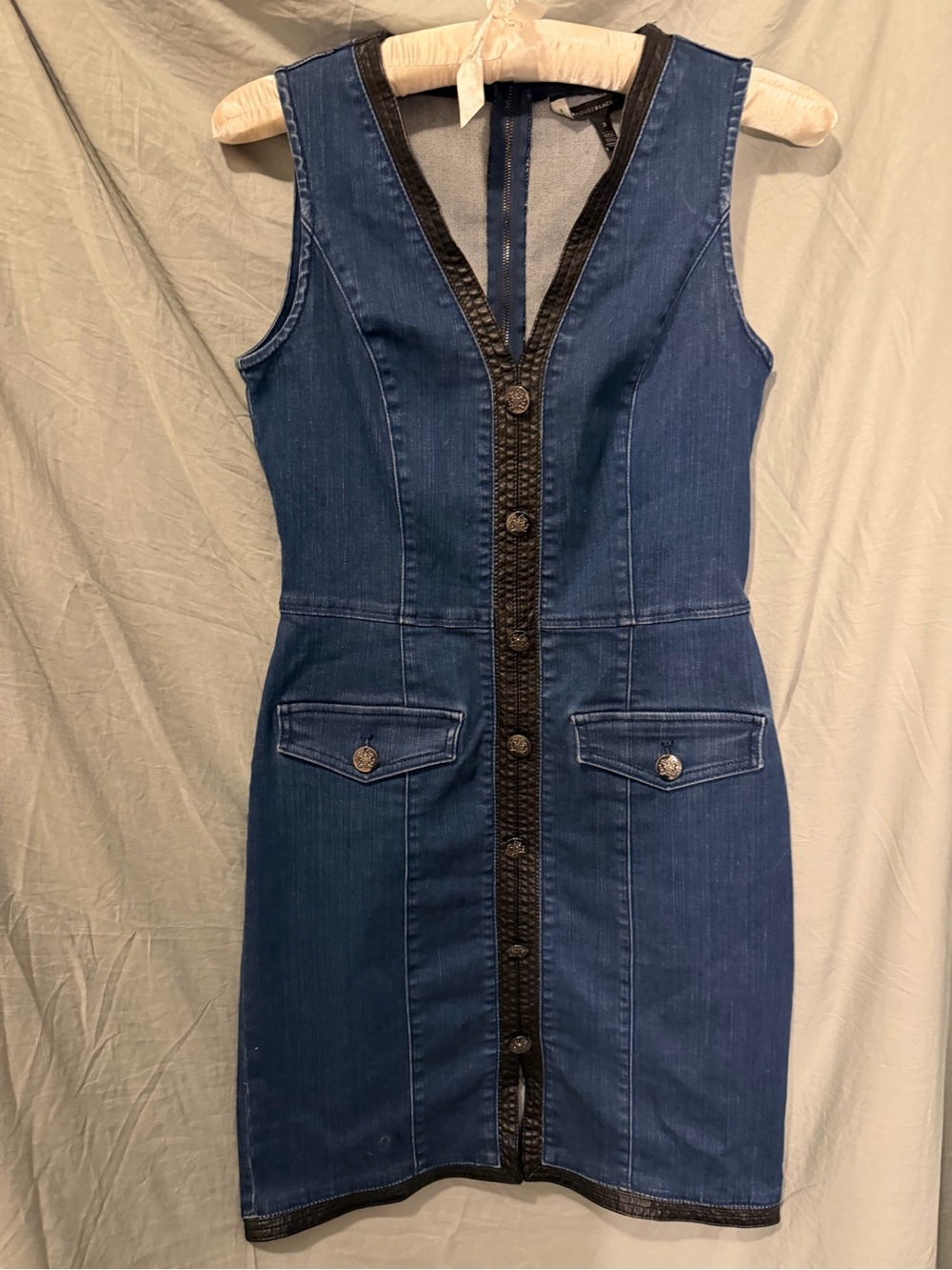White House Black Market Blue Denim Mini Dress with Black Trim
